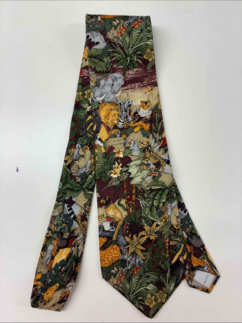 Vintage Pierre Cardin Men's Green Multi Safari Print silk Tie